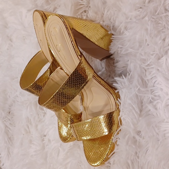 Jessica Simpson Diza Metallic Gold Snakeprint Platform Sandals SZ 9.5 NEW - Picture 9 of 16